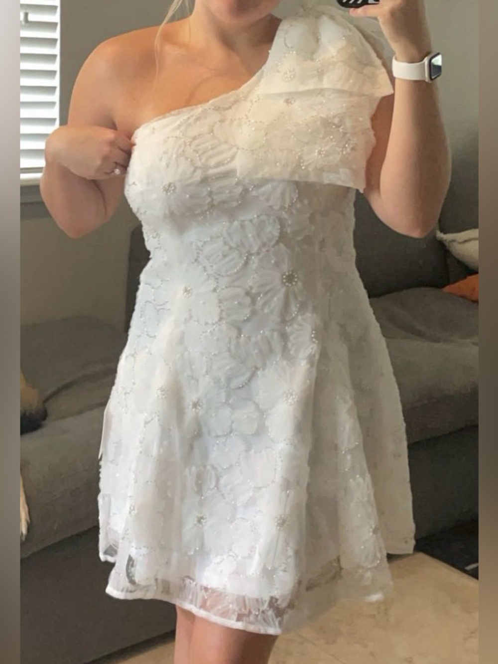 Petal & Pup Ashly White Off-Shoulder Floral Beaded Mini Dress